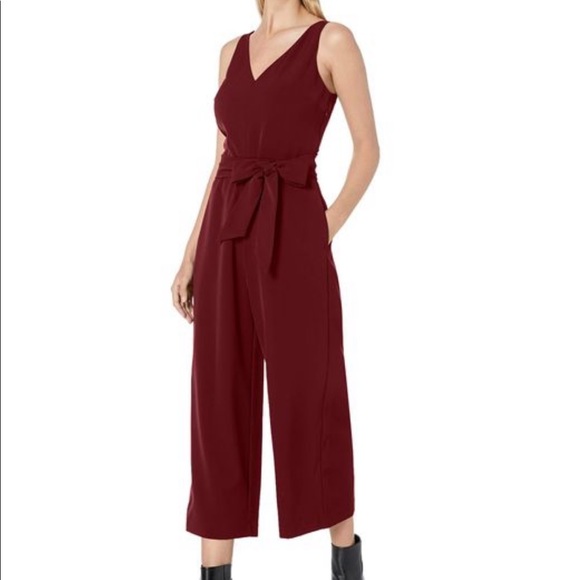 NWT SAM EDELMAN CROP TIE WAIST JUMPSUIT DARK RED SIZE 6 - Picture 1 of 5
